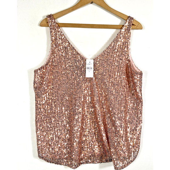 Loft Tank Top Size Medium NEW Pink Sequin Party Showgirl Core Glam Holiday - Picture 7 of 12